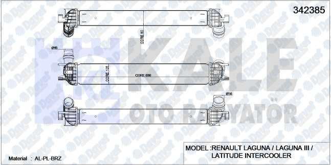 KALE 342385 Turbo Radyatoru (Intercooler) Renault Laguna Coupe / Laguna Iii / Latitude 1.5 Dci / 2.0 Dci 07> (Al/Pl/Brz)